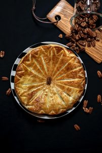pie and black and white plate