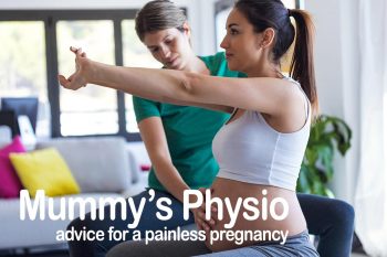 pregnant woman stretching with therapist